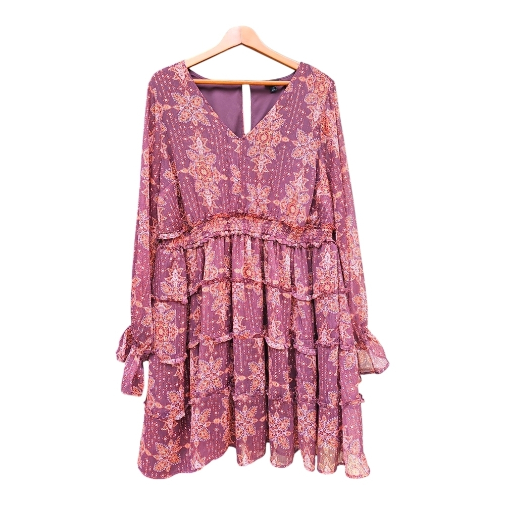Torrid Cottagecore Burgundy Floral Tierred Dress Size 2 18/20 2X